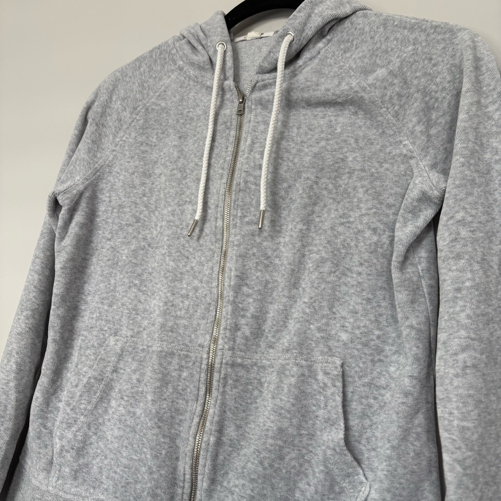 Garage Cropped Velvet Long Sleeve Full Zip Hoodie Light Grey Size XS Minimalist - Picture 2 of 6